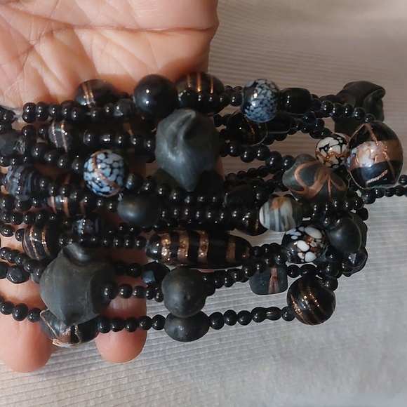 OOAK Unique Vintage Rare Multistrand Beaded Necklace w/ Ceramic Glass and Onyx - Picture 8 of 8